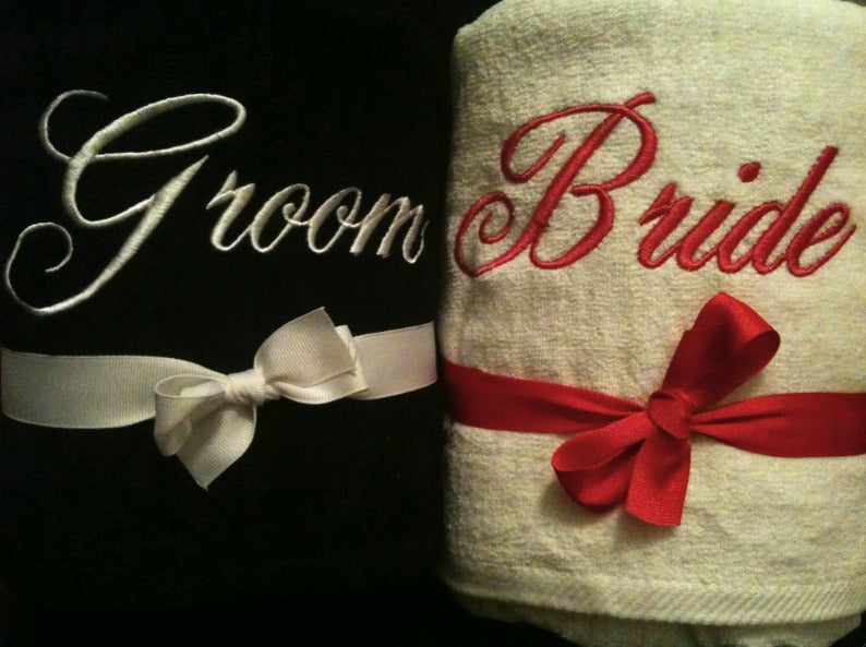 Black and White Bride and Groom Beach Towel Set For Sale