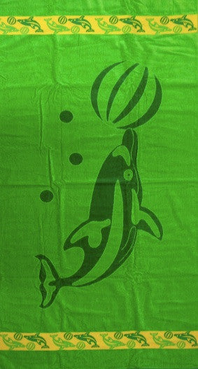 Thick Oversized Green Dolphin Beach Towel