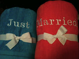 Blue and Pink Just Married Beach Towel Set