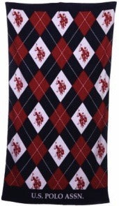 Navy Blue and Red Argyle Beach Towel